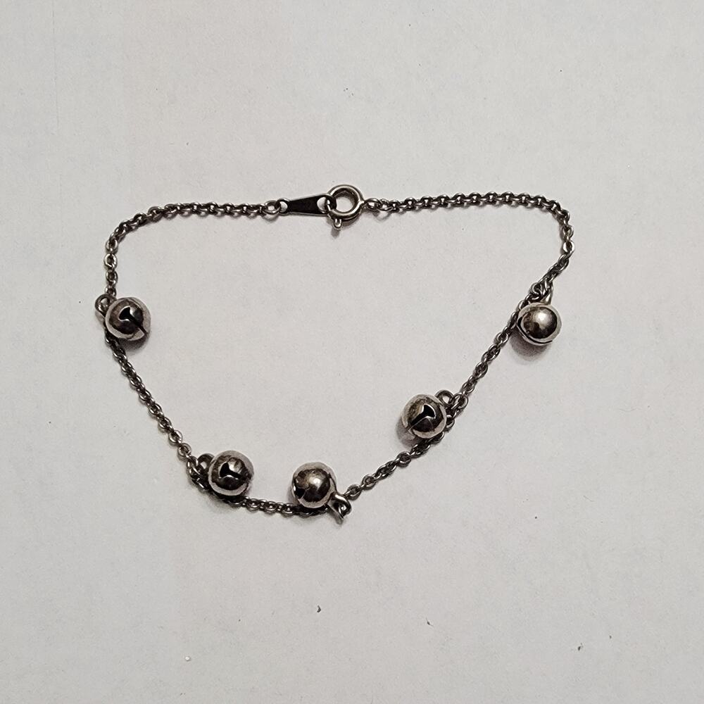Vintage Bracelet Silver Tone Dangle Ball Charm Station Chain Lobster Clasp 90s
